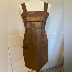 Taylor Women's Bronze Brown/Gold Linen Sleeveless Dress With Pockets Size 4